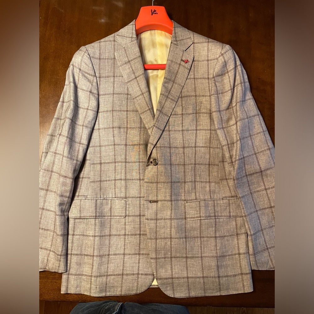 ISAIA NAPOLI 50R EU Grid Check Base S Linen Silk Wool Blend Blazer Made In Italy